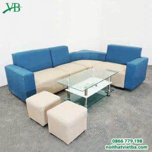 Sofa nỉ góc xanh pha trắng VB-6025