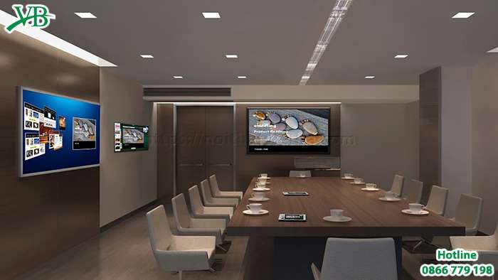 Phòng họp thường dùng bàn kích thước lớn là yếu tố quan trọng trong thiết kế nội thất văn phòng