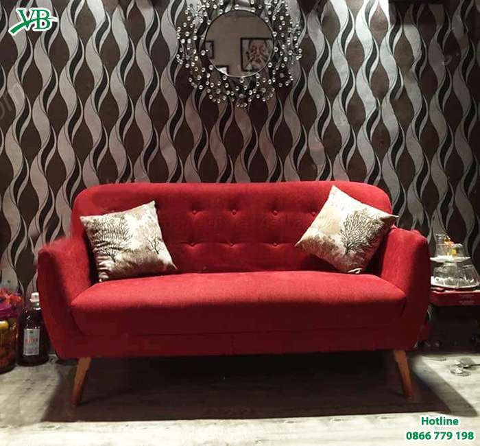 Sofa văng nỉ 1m8 màu đỏ VB-6006 thương kết hợp với bàn trà cỡ nhỏ