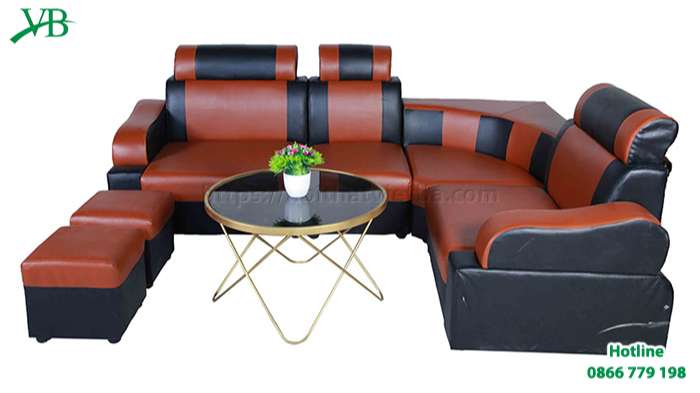 Hình ảnh sofa da góc màu cam và nâu VB-6000
