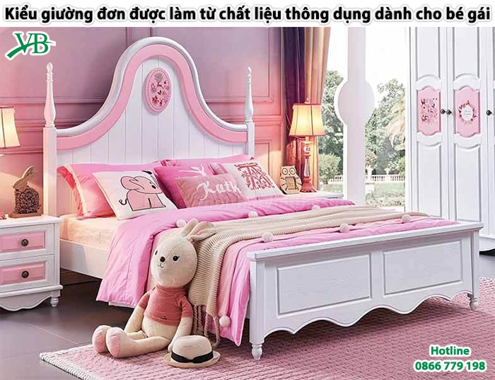 Kiểu giường đơn được làm từ chất liệu thông dụng dành cho bé gái