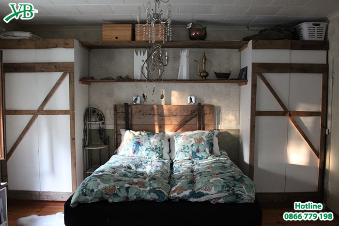 Sở hữu không gian phòng ngủ đẹp với giường gỗ pallet