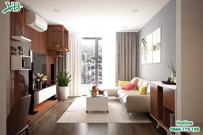 Phong cách thiết kế nội thất phòng khách đơn giản, tiện nghi có cửa sổ