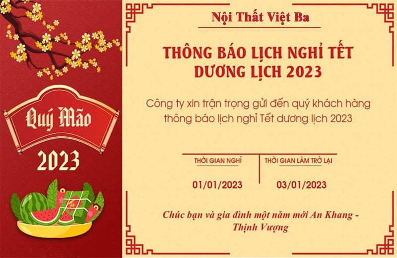 Cong Ty Noi That Viet Ba Thong Bao Lich Nghi Tet Duong Lich 2023 2