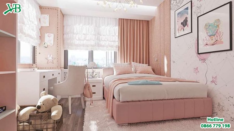 Phòng ngủ màu hồng cam