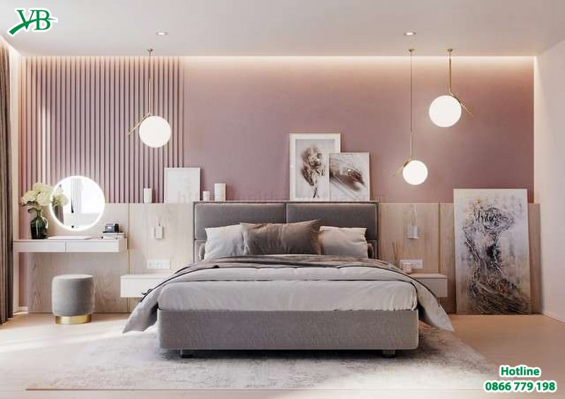 Phòng ngủ màu hồng nhạt – màu kem