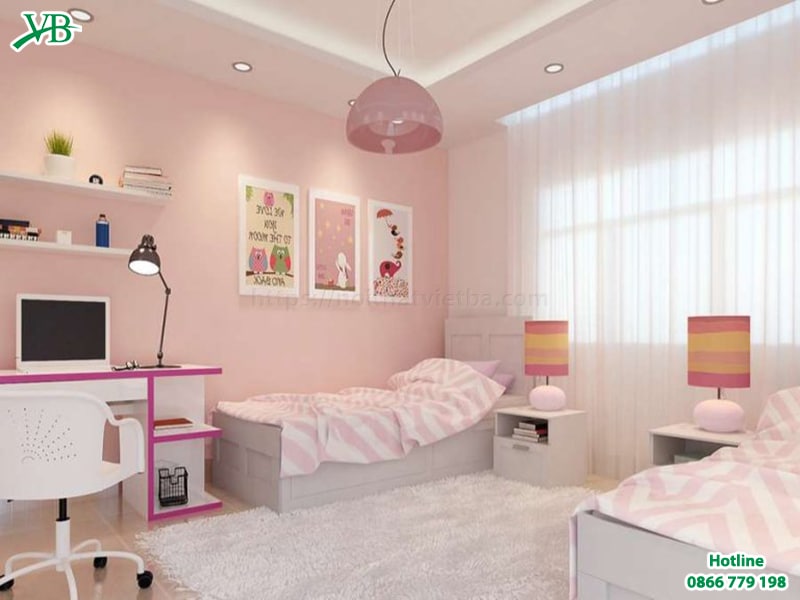 Phòng ngủ màu hồng phấn