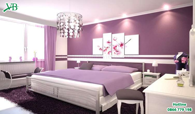 Phòng ngủ màu hồng tím