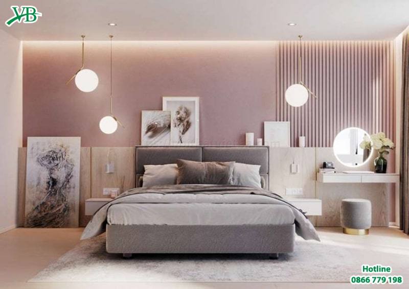 Phòng ngủ màu hồng trắng